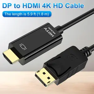 DisplayPort to HDMI Display Cable, DP to HDMI Adapter for HDTV, Monitor, Projector, Uni-Directional, 4K, 1920x1200, 1080p, Gold-Plated Plugs, 5.9 FT, Black