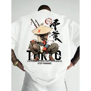 Samurai Warrior Graphic Print Unisex T Shirt Streetwear Vintage Anime Style Tee Soft Cotton Short Sleeve Casual Outfit For Everyday Wear