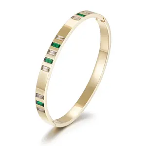 18k Gold Plated Emerald Green Stone Bangle Bracelet