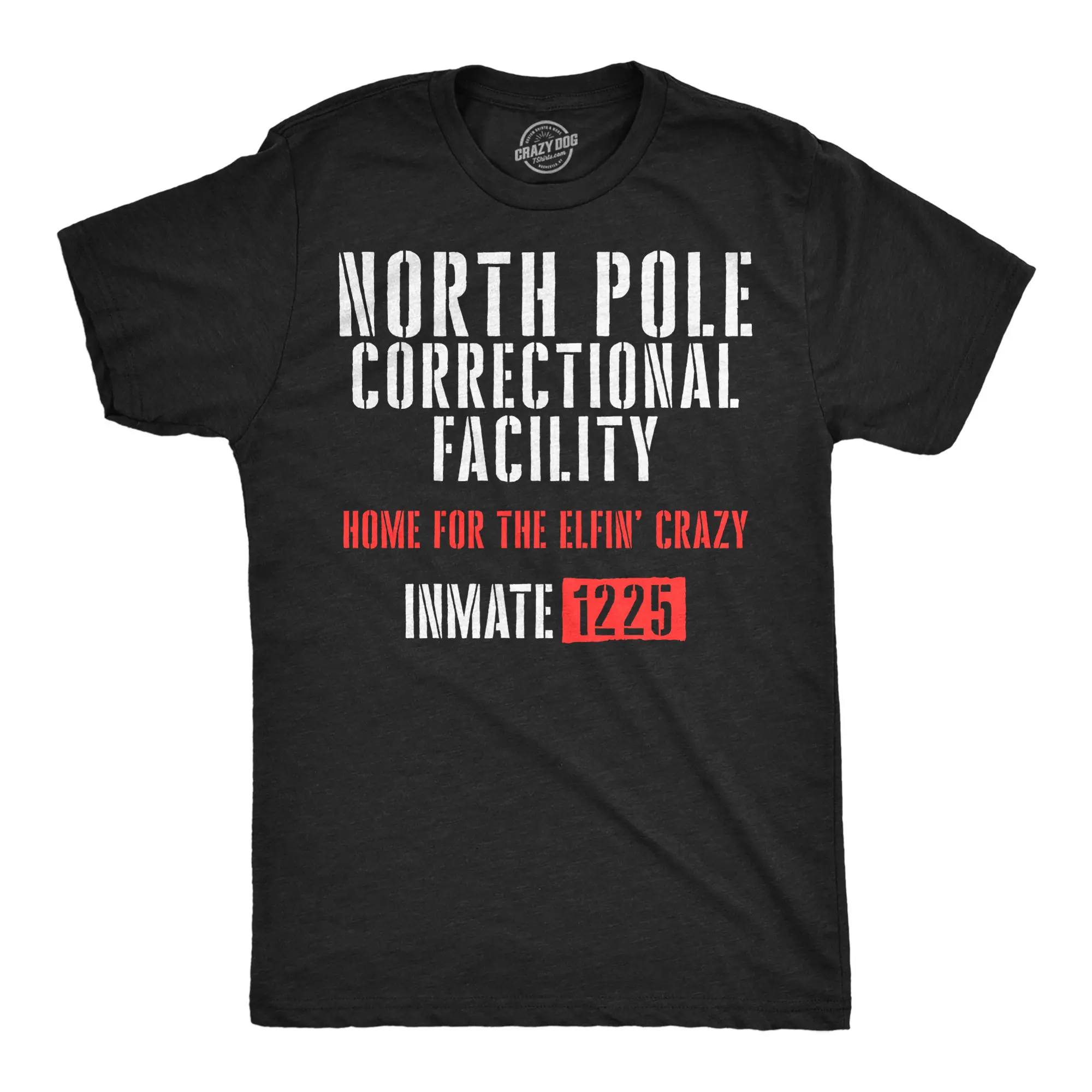 Mens Funny T Shirts North Pole Correctional Facility Sarcastic Christmas Party Tee For Men Mens Funny T Shirts Cool Vintage Fashion T-Shirt Gift Classic Menswear Christmas Apparel for Men Novelty Tees for Guys Black -