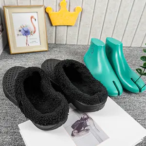 Black-Tone Fleece-Lined Perforated Mule Clogs | Lightly Warm Minimalist Comfort Slippers for Autumn & Winter