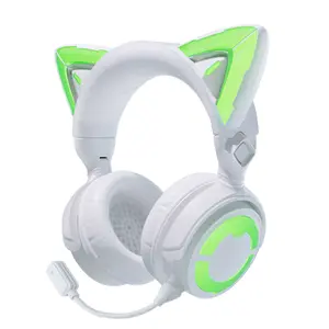 YOWU RGB All Series Cat Ear Headphones: Y2k,Gaming Headset for PS5, PC, Switch, Xbox with Attachable HD Microphone,Bluetooth, USB, Wired, 2.4G,10 Lights Colors,5 Light Effects Available via App,Upgraded Wireless & Wired,Perfect for Gaming & Running