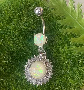 Opal Glitter Center Crystal Shield Dangle Belly Button Ring Navel Naval