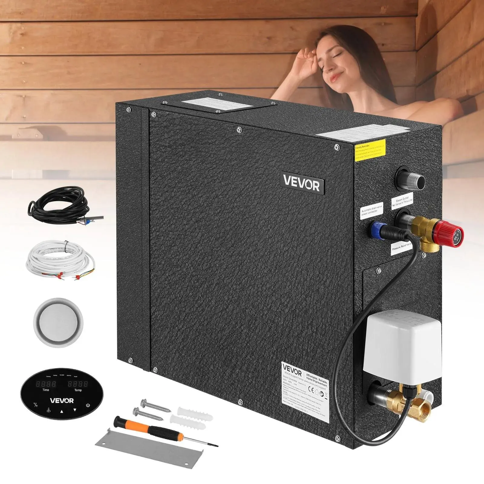 【summerfinds】VEVOR Steam Generator,  , 7.5 kW Steam Shower System with Controller for Home Sauna Bath Spa, Commercial Auto Drain Kit with Overheat, Dry-Run & Overpressure Protection, 10 Min to 24h Efficient, Black, Steam Shower Accessories
