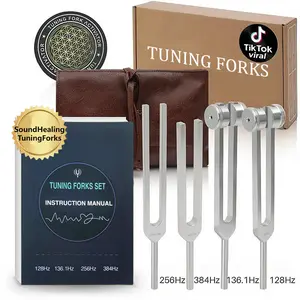 Resonance Sound Healing Tuning Fork Set – 128Hz, 136.1Hz, 256Hz, 384Hz with Activator – Sound Therapy for Stress Relief, Deep Relaxation & Chakra Balancing