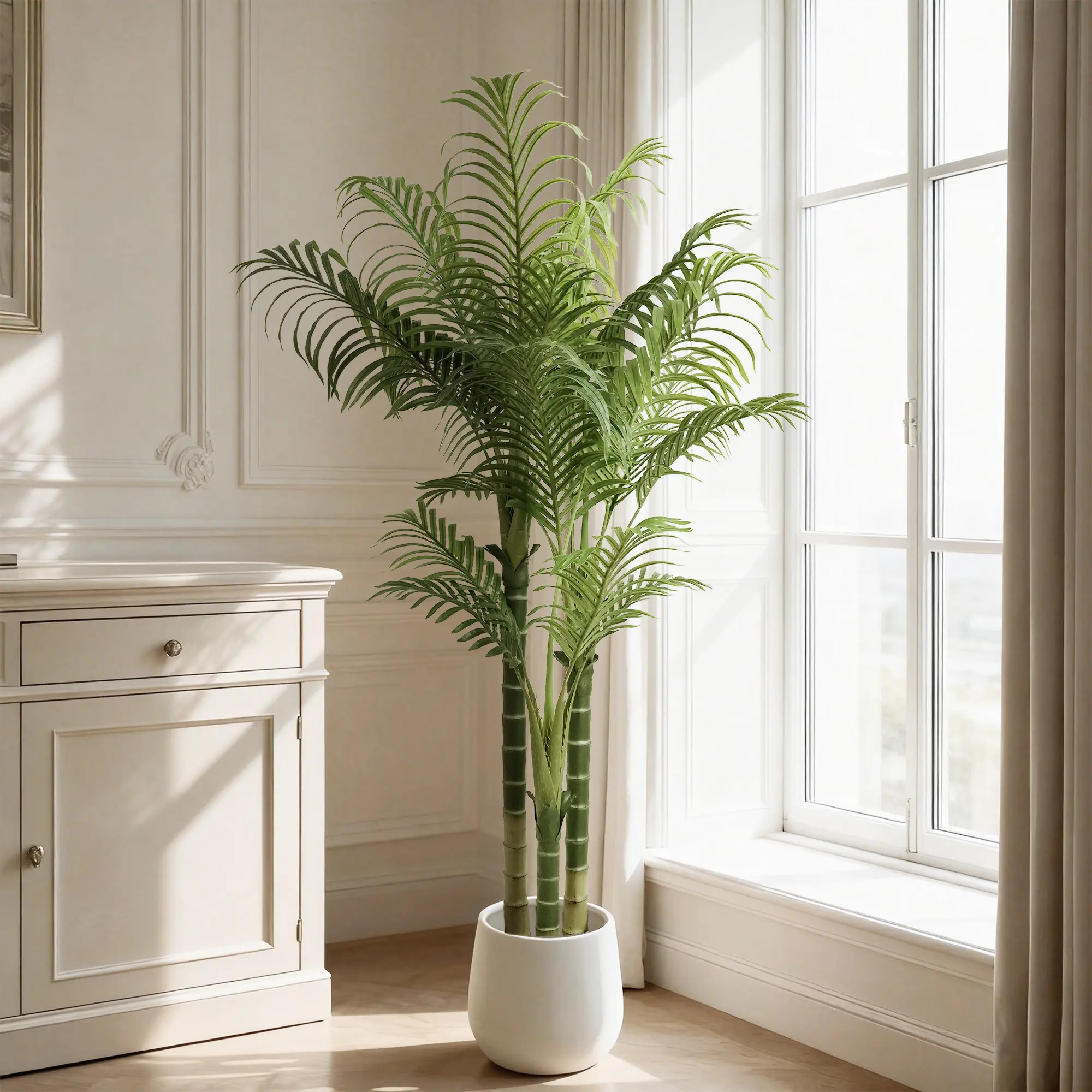 4/5/6FT Faux Areca Palm Tree with Modern White Pot - 3 Trunk Artificial Plant  Premium Artificial Tropical Plant for Home Office