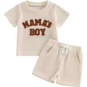 Baby Boy Toddler 2-Piece Cotton Summer Outfits Set - Breathable Knit Short-Sleeve T-Shirt with Embroidered Character Print, Casual Bottoms, Kids Clothes