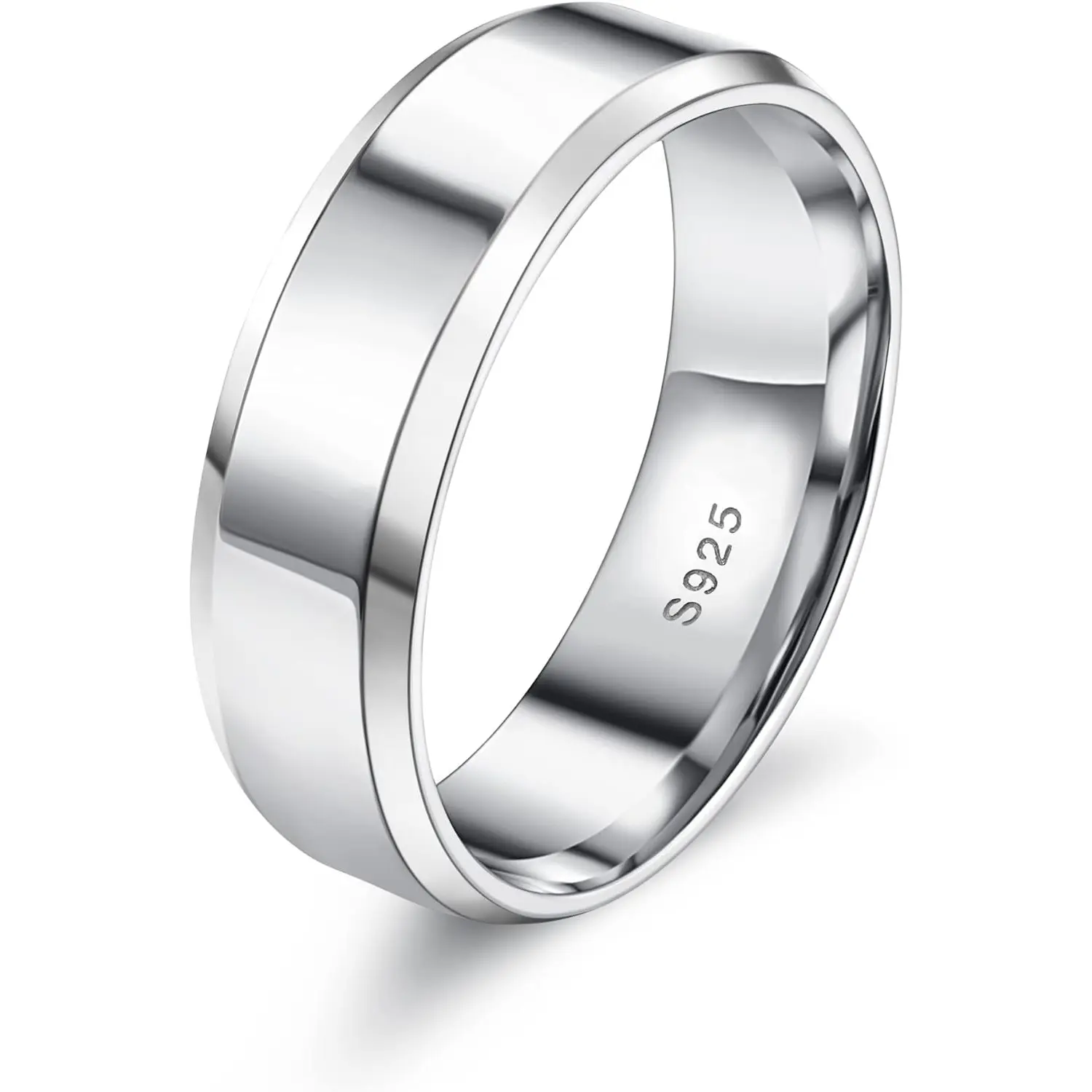 MILACOLATO 925 Sterling Silver Rings for Women Men Beveled Edge Plain Thumb Ring High Polish Wedding Band Ring Comfort Fit Size 6-11, 3mm 4mm 5mm 6mm, Unisex