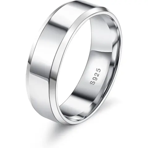 MILACOLATO 925 Sterling Silver Rings for Women Men Beveled Edge Plain Thumb Ring High Polish Wedding Band Ring Comfort Fit Size 6-11, 3mm 4mm 5mm 6mm, Unisex