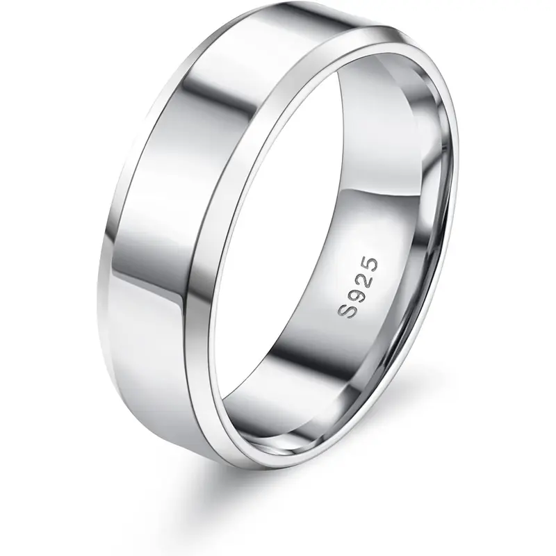 MILACOLATO 925 Sterling Silver Rings for Women Men Beveled Edge Plain Thumb Ring High Polish Wedding Band Ring Comfort Fit Size 6-11, 3mm 4mm 5mm 6mm, Unisex