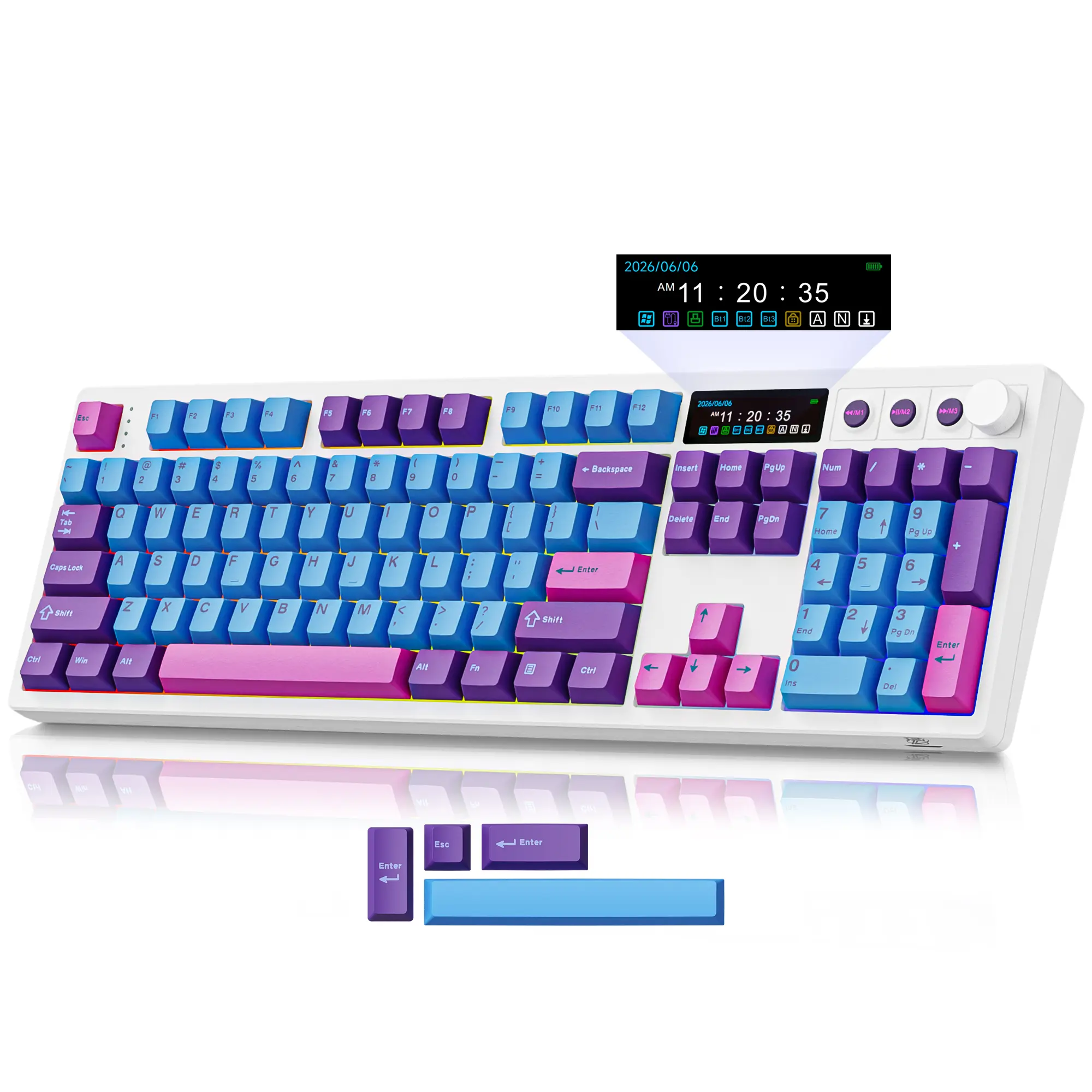 BOYI K104Pro Mechanical Keyboard with 2.2" Screen&Media Knob,QMK/VIA Custom BT5.0/2.4GHz/Type-C Gasket Mounted Hot Swap RGB Full Size Creamy Wireless Keyboard NKRO Gaming Keyboard