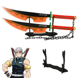 31.5 inches Uzui Tengen Demon Slayer Sword Cosplay Bamboo Wooden Blade with Holder Stand Display for Anime Fans Halloween Collection