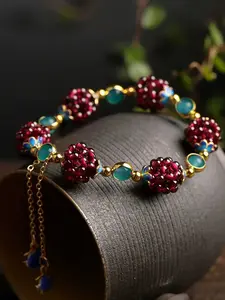September Laurel  Vintage Ethnic Bohemian Style Natural Red Garnet Bead Bracelet
