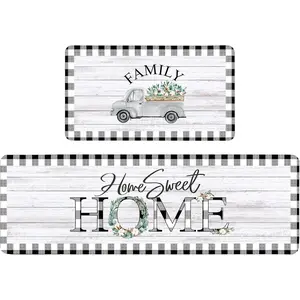 2 Pcs Farmhouse Kitchen Rugs Set Non Slip Washable Kitchen Mat Country Black and White Buffalo Checkered Rug Comfort Standing Mats for Hallway Laundry Decor 16 x 28 and 16 x 47 Inch