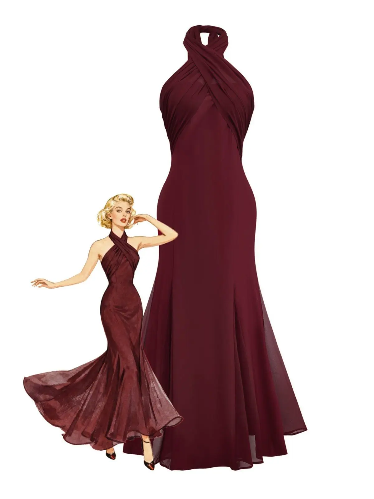 1930s Solid Chiffon Criss Cross Strapless Convertible Dress Party Graduation Dress formal womensummer dresses vacation outfits