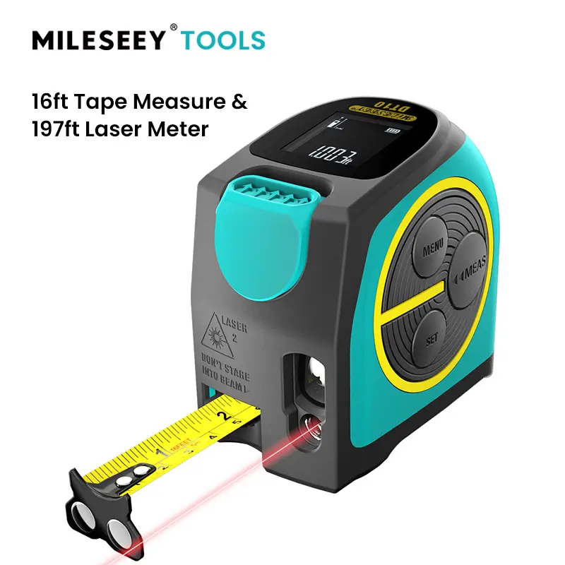 MILESEEY DT10 2-in-1 Digital Laser Tape Measure: 197ft Laser Meter & 16ft Steel Tape with  Tape Lock, Area & Volume Calculation (Square/Cubic), USB Fast Charging, Class 2 Safety Laser - Pro for Engineering & Home DIY