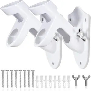 Flag Pole Holder Brackets,  1" Flag Pole Mounting Bracket with Hardwares for House Wall Mount, 1" Inner Diameter, Two Positions & Aluminium Alloy, Rust Free Coated (White - 2 Pack)