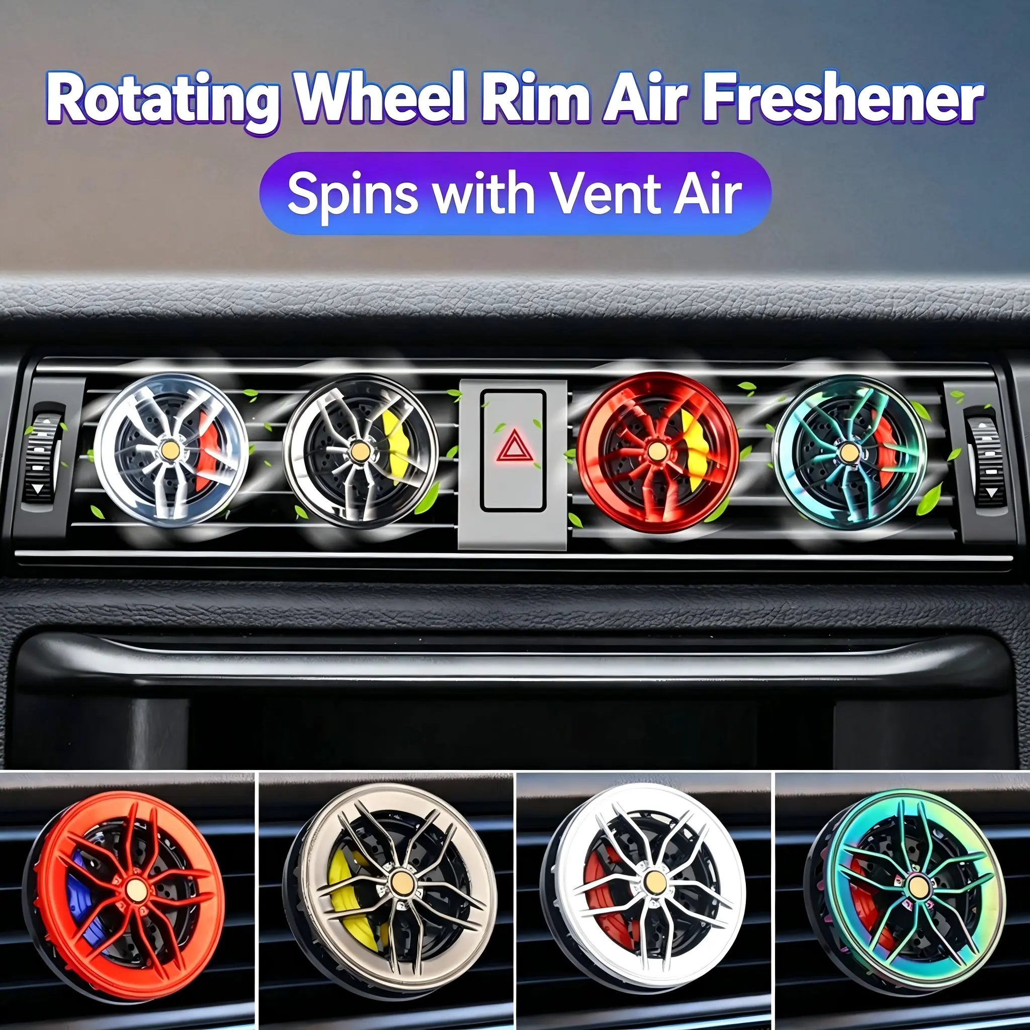 Rotating Wheel Rim Car Air Freshener, Auto Vent Clip Fragrance Diffuser, Mini Wheel Shape Car Perfume Odor Eliminator for Vehicle Decor