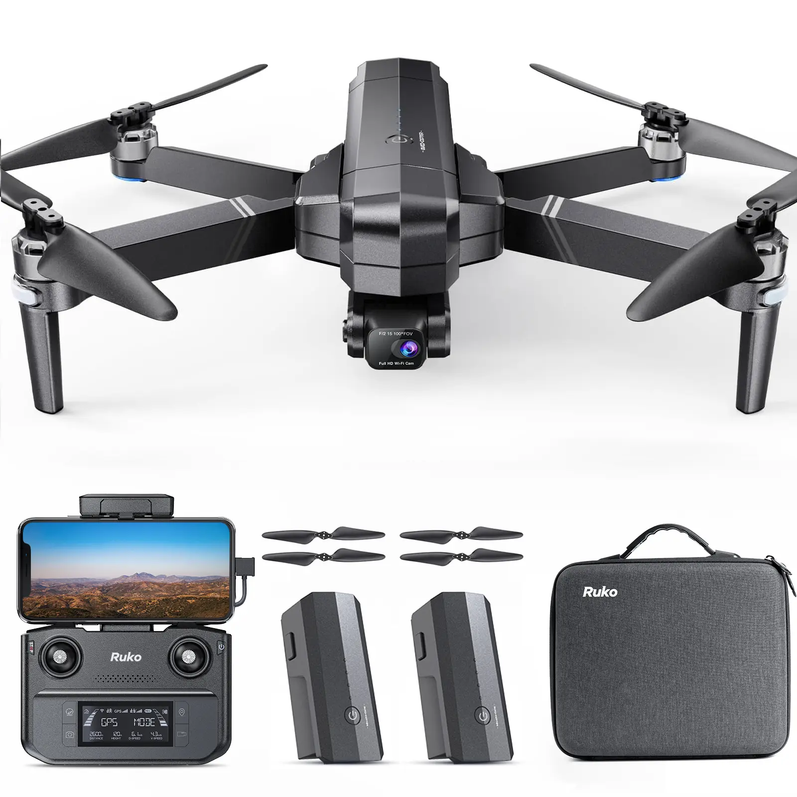Ruko F11GIM2 Drones with Camera for Adults 4K, 64Mins Flight Time, Gimbal & EIS 4K Camera, 9842ft Digital video Transmission, GPS Auto-return Professional Quadcopter, Level 6 Wind Resistance Adjustable Connection