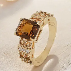 Exquisite Square Coffee Color Zirconia Rings For Men Women Wedding Engagement Promise Bride Eternity Birthstone Anniversary Romantic Holiday Gift