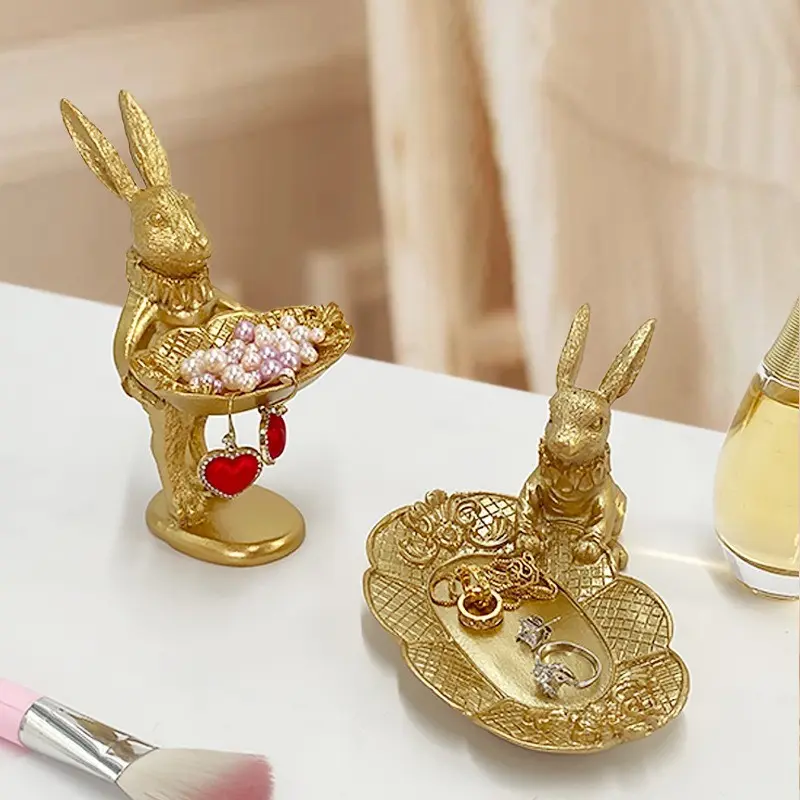 Whimsical Easter Decoration Rabbit Golden Color Home Decor, Creative Makeup Tray, Perfect Jewelry Storage Tray, Ideal Gift for Her