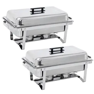 Answer E 2 Pack 8QT Food Warmer, Rectangular Chafing Dish Buffet Set W/Foldable Legs, Stainless Steel Full Size Chafer Dish for Parties, Silver