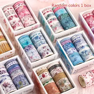 Washi Tape Set, 10 Rolls/box Random Color Cute Illustrations Pattern Washi Tape, DIY Decorative Tape for Scrapbooking, Journaling, Gift Wrapping, Gift, Scrapbook Materials, Scrapbook Accessories
