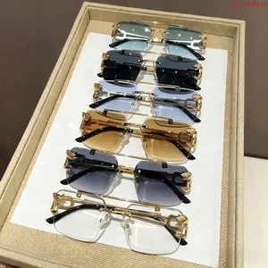 Men's Cool Metal Rimless Sunglasses, Trendy Casual Tinted Lens Eyewear, Lightweight Fashion Shades with UV Protection, Perfect for Everyday Use, Outdoor Activities, Driving & Street Style season