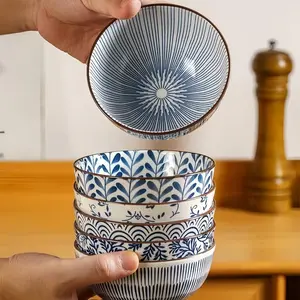 Chinese Style Ceramic Bowl, 4/6 Counts Creative Floral Pattern Rice Bowl, Ceramic Dish, Salad Bowl, Soup Bowl, Ceramic Pasta Bowls, Ceramic Salad Bowls, Tableware Set for Home Kitchen Dining Room