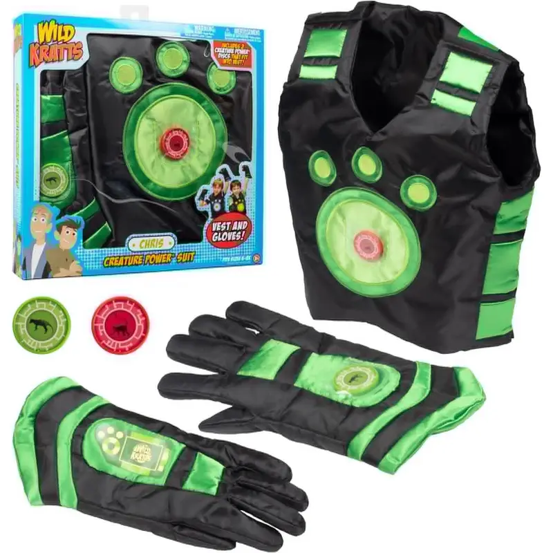 Wild Kratts Creature Power Suit, Chris (Size Large 6-8X) - Includes Vest, Gloves &amp; 2 Power Discs for Halloween Costume, Pretend Play &amp; Dress Up - Officially Licensed Toys- Gift for Kids Boys Girls