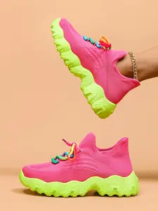Women's Casual Sports Shoes, Textile Upper, Breathable Laces, Thick Sole, Colorful Fashion, All Seasons, Lightweight, Trendy, Daily Casual Sneakers, Thick Soled Sneakers