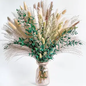 Green Pampas Grass Bouquet - Boho Home & Wedding Floral Arrangements - Dried Pampas Grass Decor for Living Room, Fireplace, and Modern Farmhouse