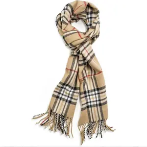 Unisex classic plaid faux cashmere scarf, soft, warm, long with tassels, a must-have stylish neck warmer for winter.