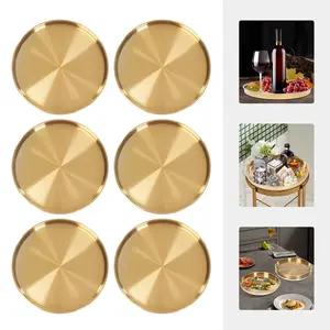 6 Piece Gold Round Serving Trays 201 Stainless Steel 12.2In Dishwasher Safe Stackable for Food Jewelry Cosmetics Home Party Decor Lovers