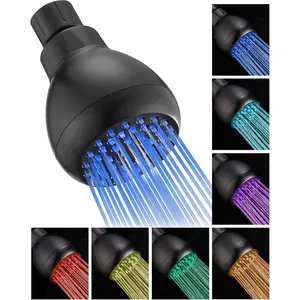 LED Showerhead with No Battery High-Pressure 3 Color Light Changing, Changes Color with Temperature, Showerhead with Led Lights for Bathroom, Easy Installation, Matte Black