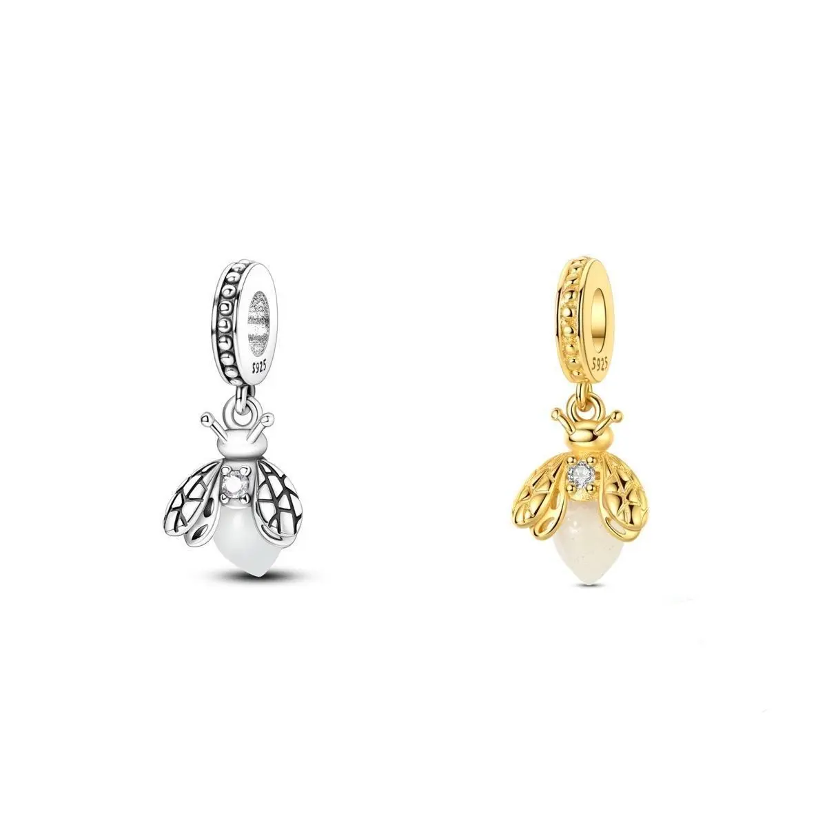 MULA 925 silver-plated firefly pendant | Nature-inspired jewelry with sparkling cubic zirconia | Elegant luminous design | Fits Pandora bracelets and necklaces | Perfect gift for nature lovers