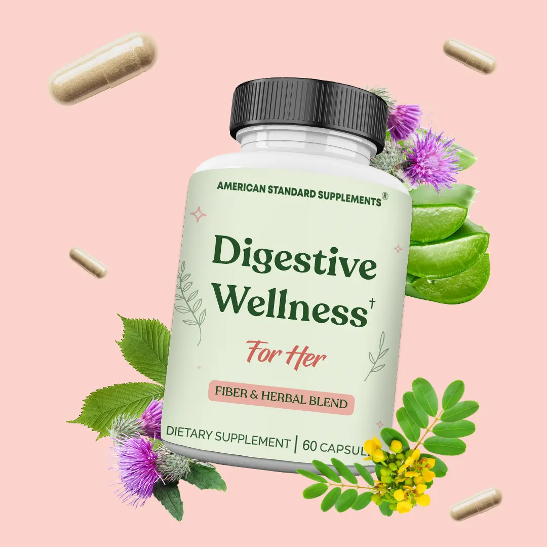 Digestive Wellness for Her, Fiber & Herbal Blend with Senna, Psyllium Husk, Aloe Vera, Slippery Elm & Ginger, 60 Capsules