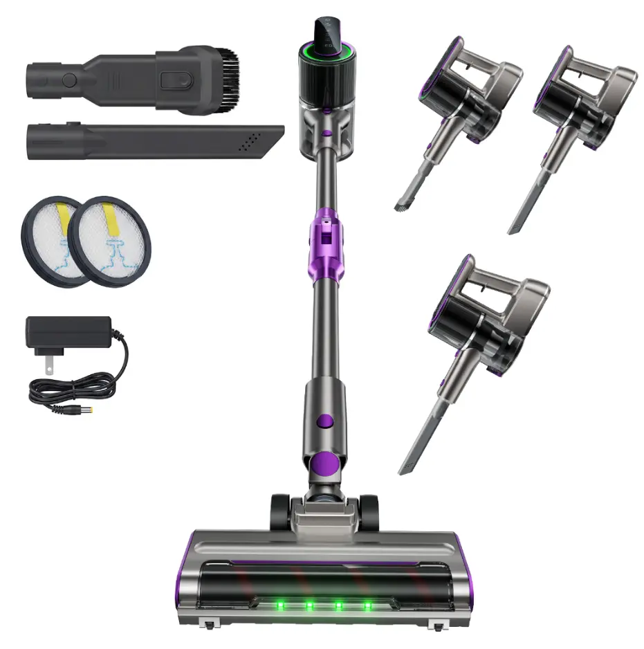 55kPa Cordless Stick Vacuum Cleaner, 70 Mins Runtime with LED Display, 8-in-1 Self-Standing Lightweight Vacuum, Anti-Tangle Brush for Pet Hair, Hard Floors & Carpets