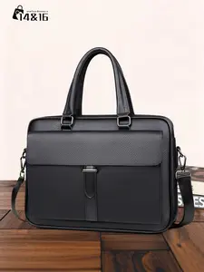 Men's Business Solid Color Zipper Briefcase, Fashionable PU Leather Laptop Bag for Work & Daily Used, Casual Trendy Versatile High-quality Daily Commuting Bag