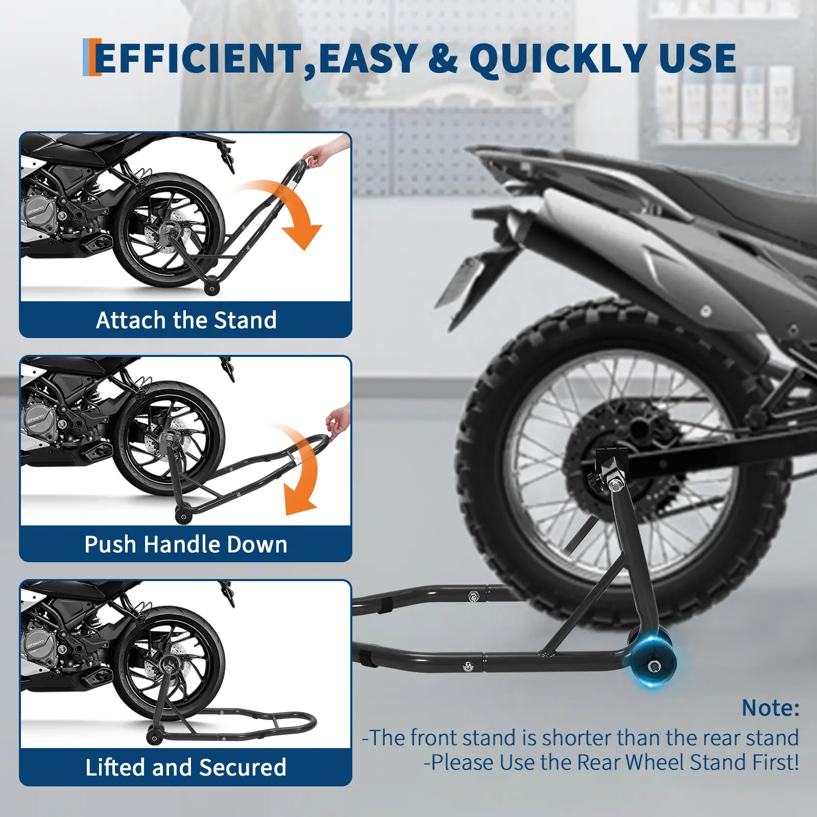 Heavy-Duty 900 lbs Motorcycle Stand Combo – Global Adjustable Front & Rear Wheel Paddock Lift with U & L Spool Adapters – For Maintenance & Cleaning – Fits Most Motorcycles