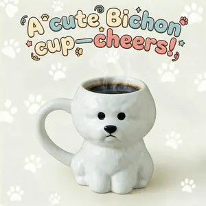 Cute Pet Dog Puppy Ceramic Mug, Cartoon Cream Aesthetic Style, Poodle Shape, Practical Mouthwash Cup, Suitable for Coffee, Juice, Beverages