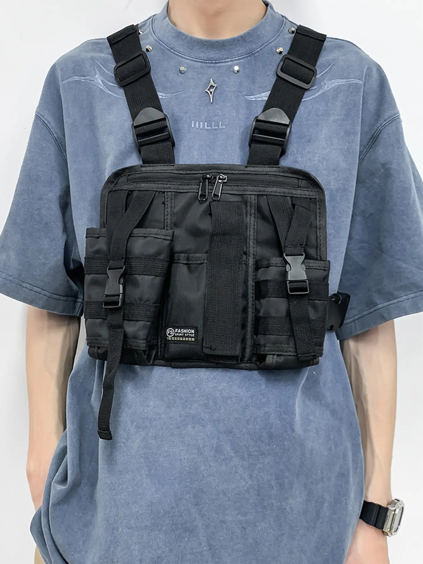 1PC Men's chest bag, vest bag, zipper closure, multifunctional, Active, fashionable, versatile, simple, suitable for daily commuting, outdoor travel, sports, travel, running, fitness, suitable for sports enthusiasts, men's chest bag