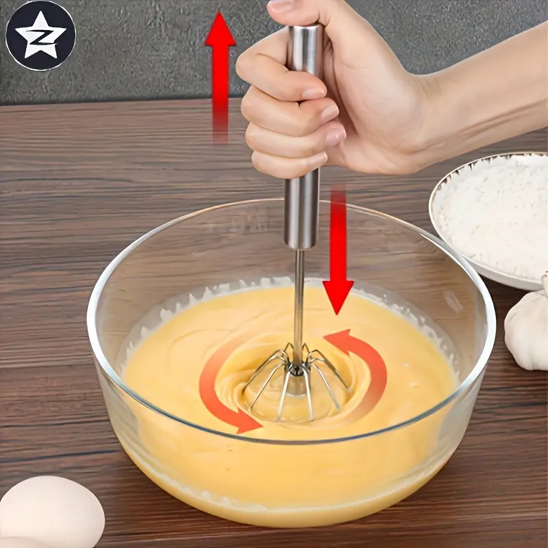 Stainless Steel Semi-Automatic Egg Beater - Multifunctional Manual Milk Frother & Whisk for Mixing, Baking, and Cooking - Essential Kitchen Tool with Durable Metal Beaters - Perfect for Holiday Baking (Christmas, Thanksgiving, Mother’s Day), Manual Egg Mi