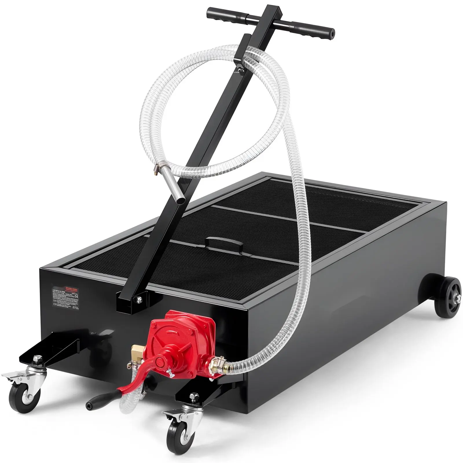 Low-Profile Oil Drain Pan, 25-Gallon Capacity, Rolling Oil Drain Pan With Manual Pump, 7.2 Ft Hose, T Folding Handle, Leak-Proof & Corrosion-Resistant, Fits Cars, SUVs, Trucks, ATVs, Black
