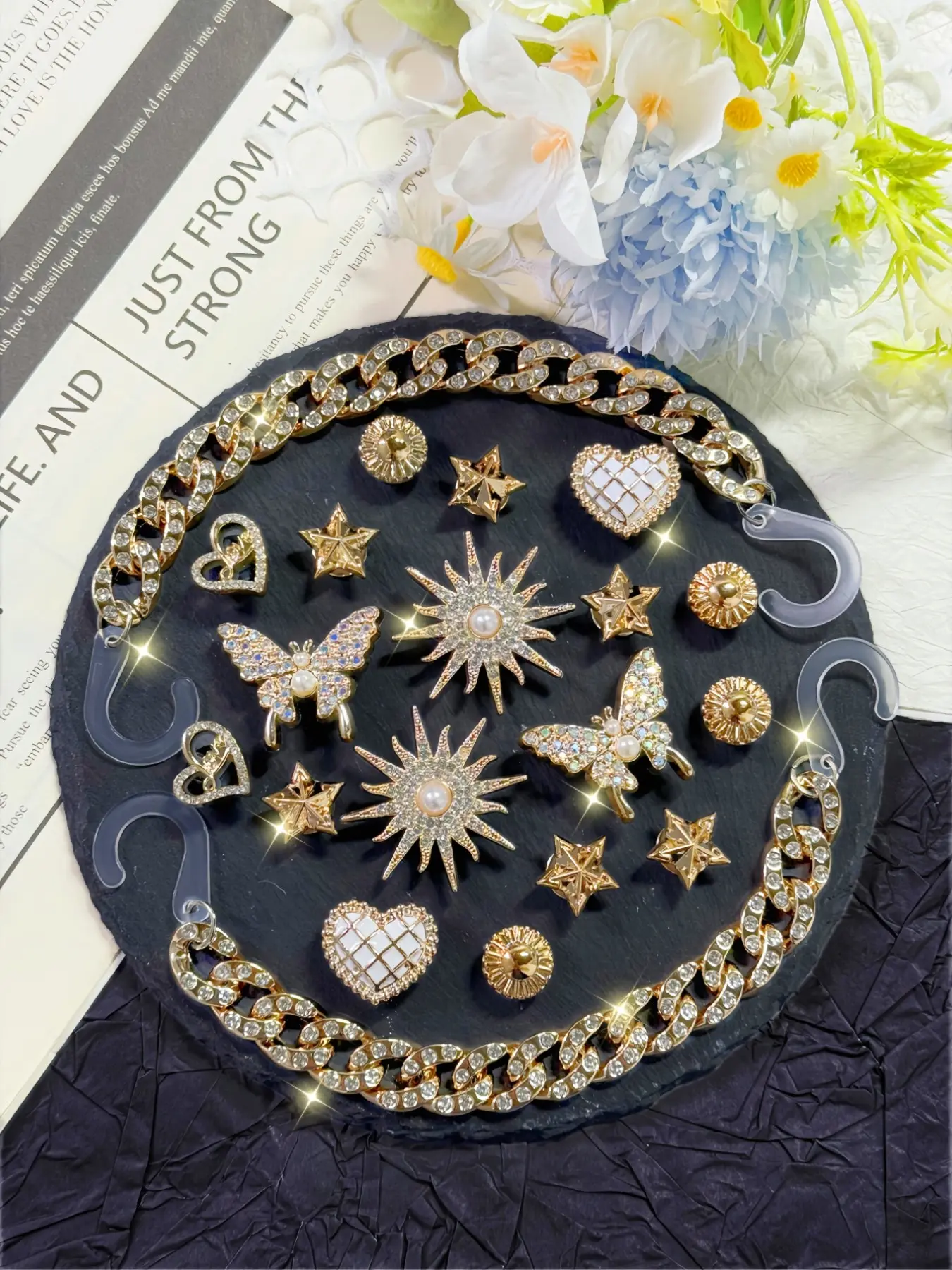 20pcs Chain Butterfly Heart Sun Decorative Shoe Accessories, Cute Rainbow Series for Women's Shoes Sandals Slippers Beach Shoes DIY Decorations Footwear