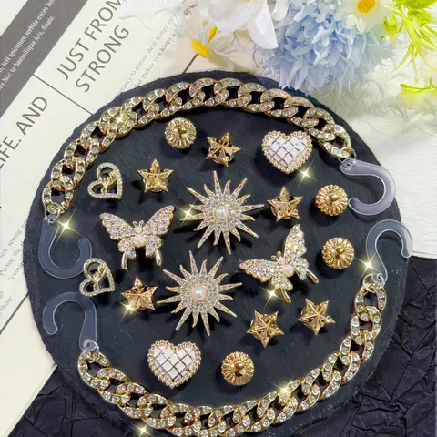 20pcs Chain Butterfly Heart Sun Decorative Shoe Accessories, Cute Rainbow Series for Women's Shoes Sandals Slippers Beach Shoes DIY Decorations Footwear