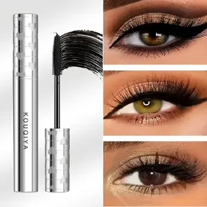 Black mascara with lash fibers, smudge-resistant, creates thick and curled lashes, long-lasting mascara that makes lashes longer and more attractive, suitable for all skin types for daily and special occasion all-day use,