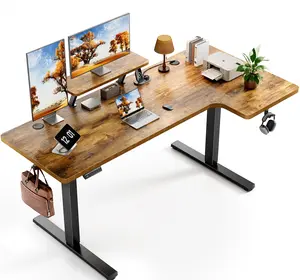 SIAGO Modern L-Shaped Electric Standing Desk, 63x33.5 in Adjustable Corner Computer Table with Flexible Monitor Stand and Memory Controller for Home Office