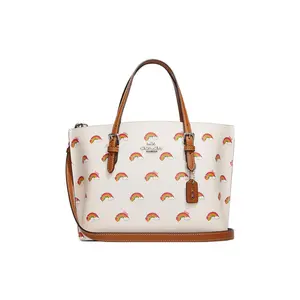 COACH Mollie Tote Bag with Rainbow Logo Print and Leather Trim for Women