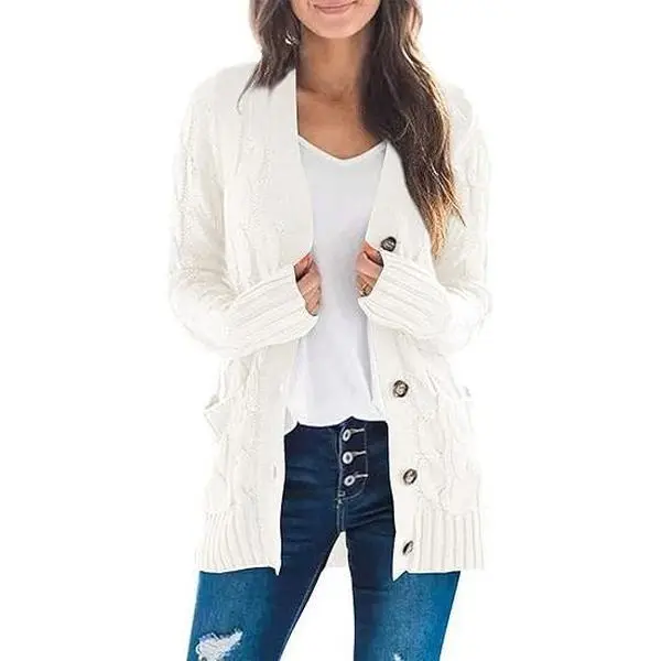 MEROKEETY Women's 2025 Fall Long Sleeve Cable Knit Sweater Open Front Cardigan Button Loose Outerwear
